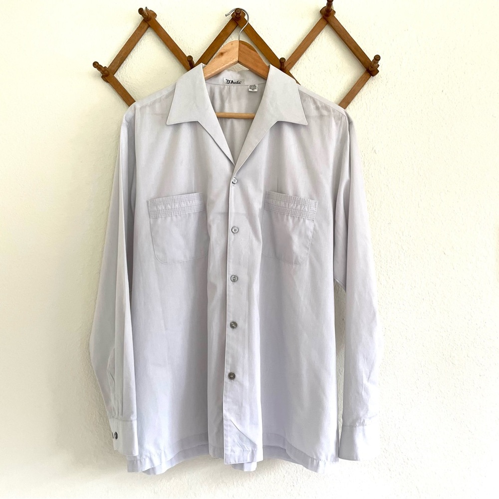 Vintage Cabana Shirt Long Sleeved Pale Grey Button Down XL Davila Menswear